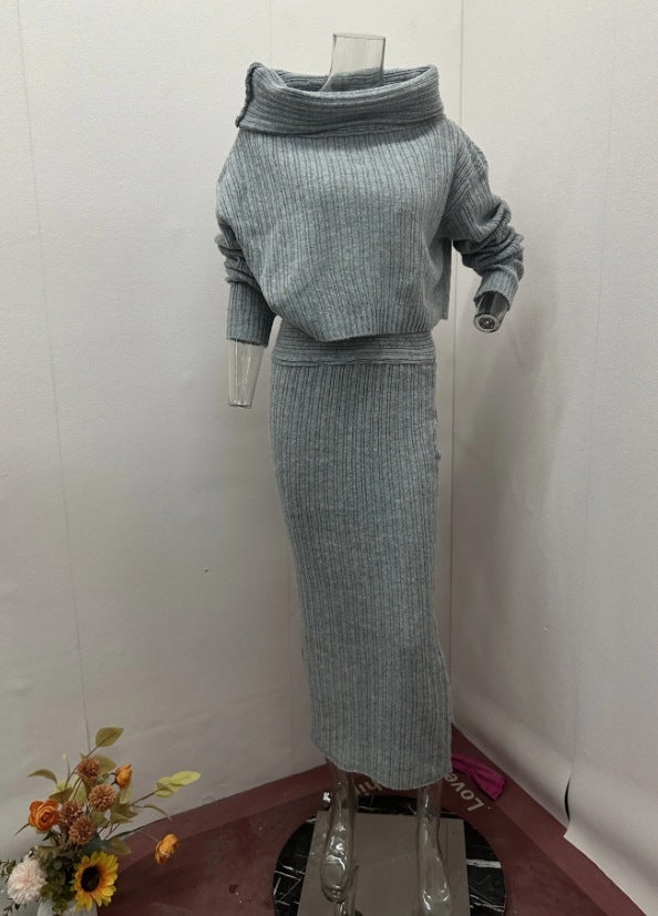 Modisches Zweiteiler-Set – Strick-Off-Shoulder-Oberteil & Rock